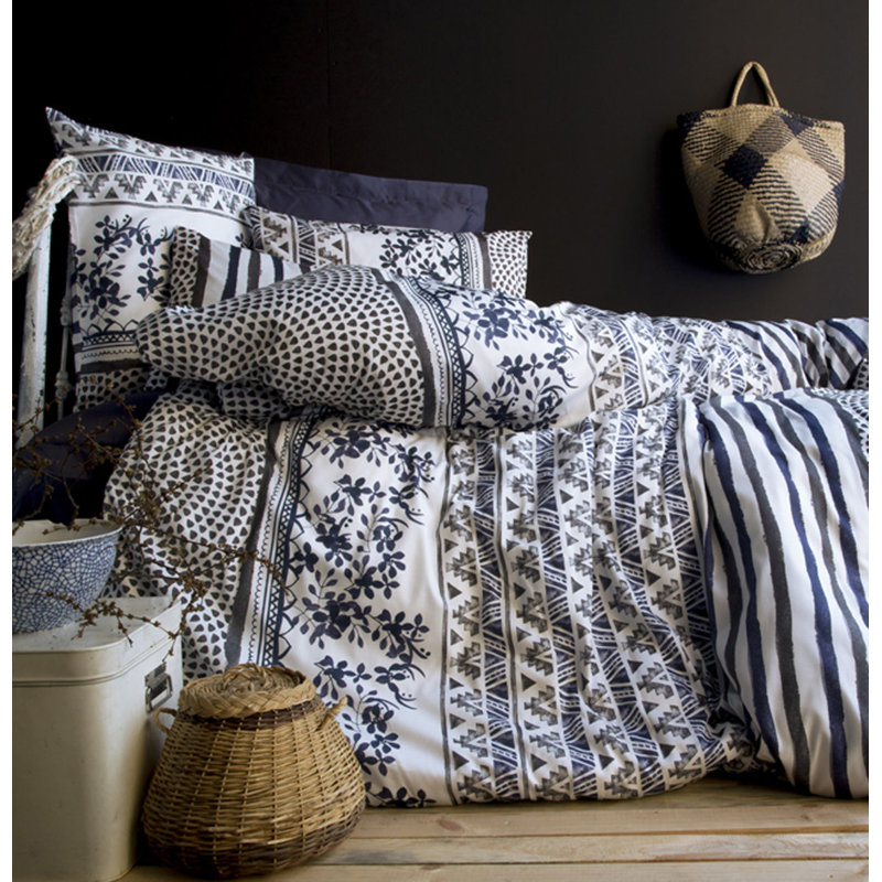 Ensemble de housse de couette 100% coton bleu / noir / blanc Tigridie 4 pièces