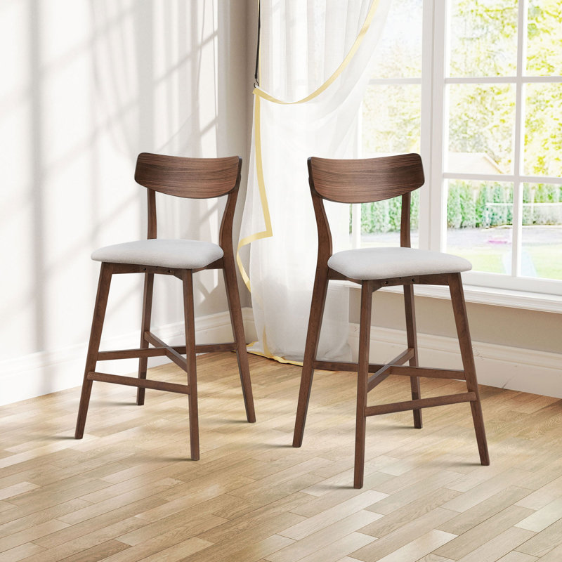 Wooden Bar Chairs Set Of 2, Walnut