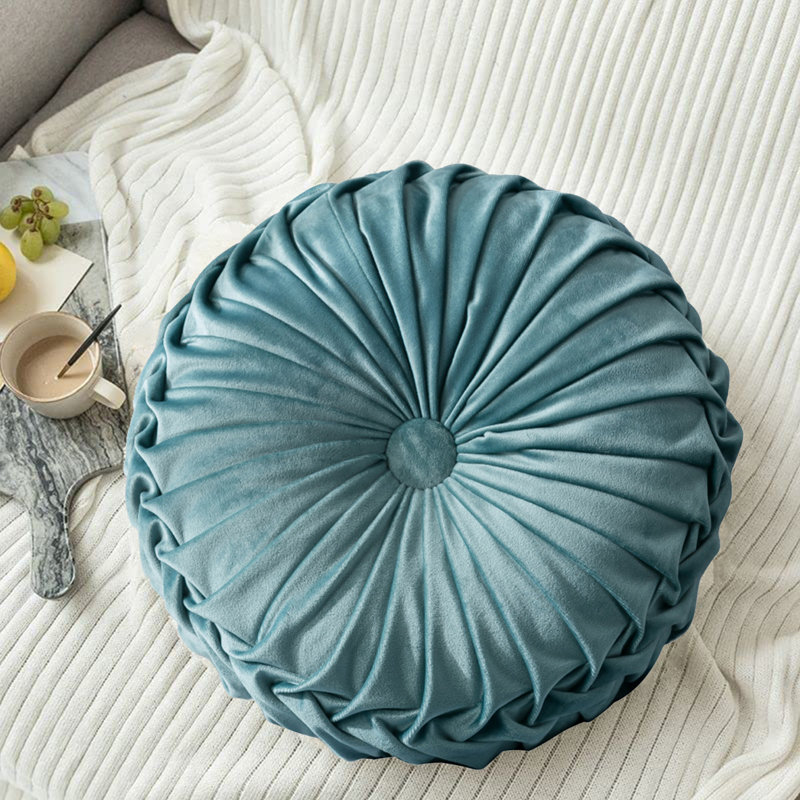 Velvet Round Pillow, Light Blue