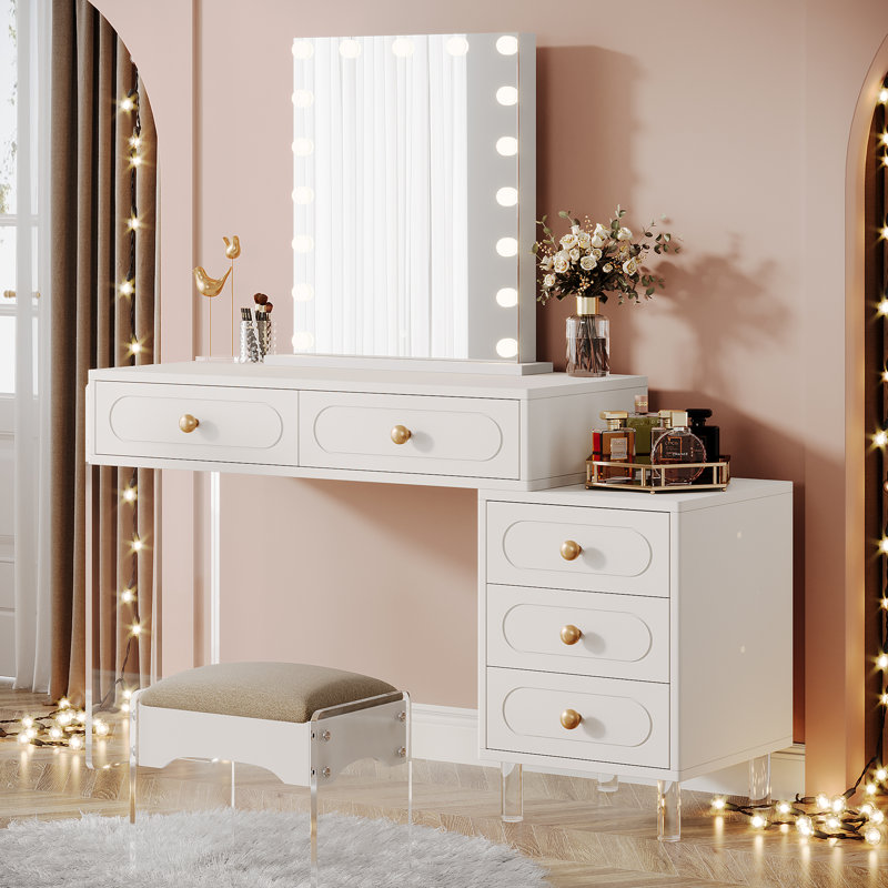 Kevonne Retractable Rectangle Computer Desk with 5 Drawers