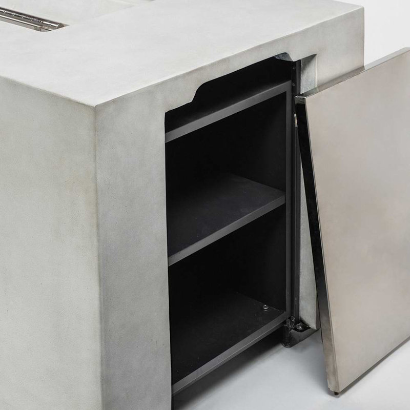 Barnabe 23.6" H x 70" W Rectangular Concrete Fire Pit with Built-in Storage Shelf and Gas Tank Seat, Light Gray