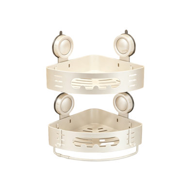 Aluminum Corner Shower Caddy Suction Cup, No Drilling Bathroom Coner Shelves with Towel Bar Wall Mounted(2 Pack, White)