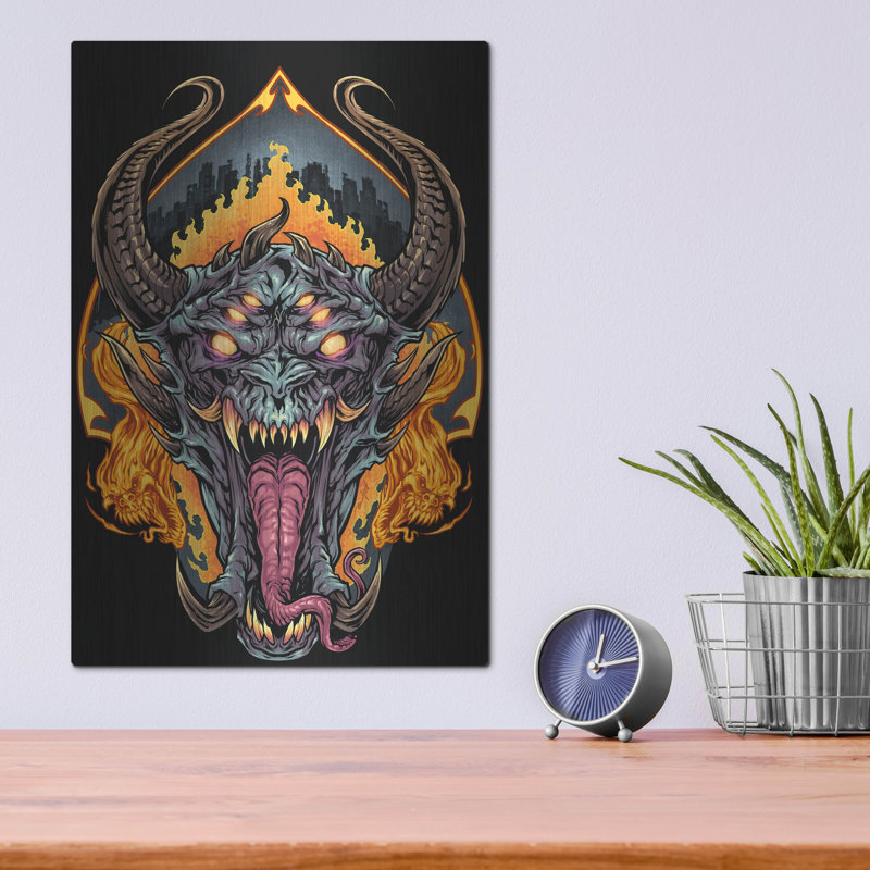 «Demon Face And Fire Skulls» par Flyland Designs, H 16 po x l 12 po
