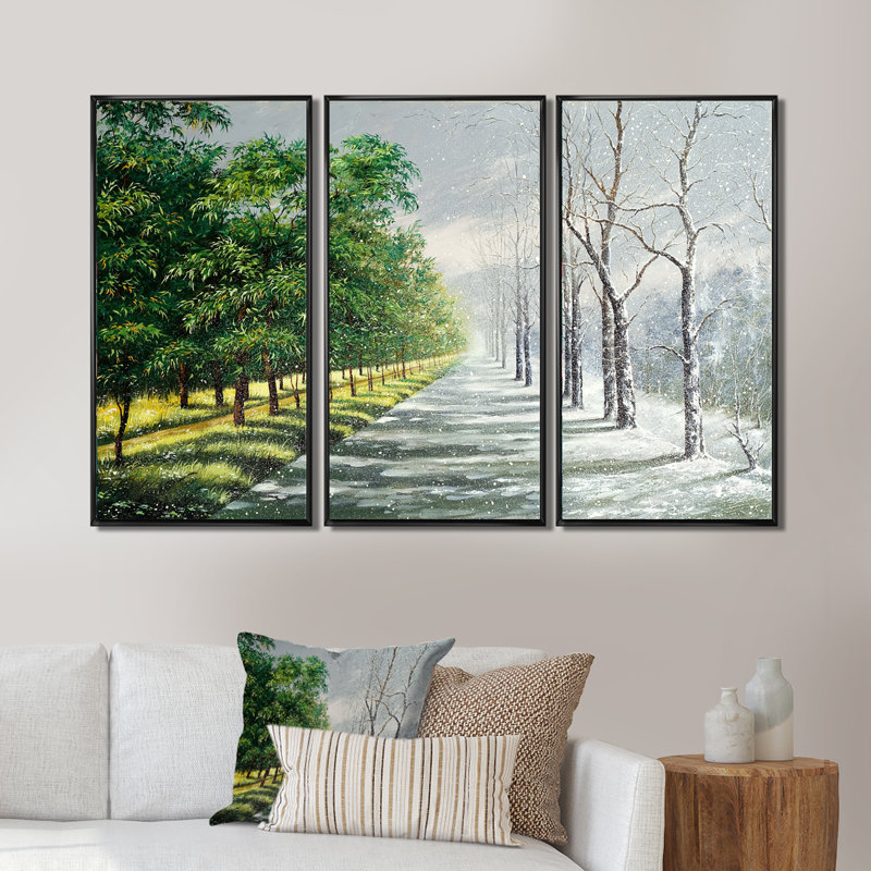 Hiver et été unis - 3 cadres photo sur toile, H 28 po x l 36 po, Noir