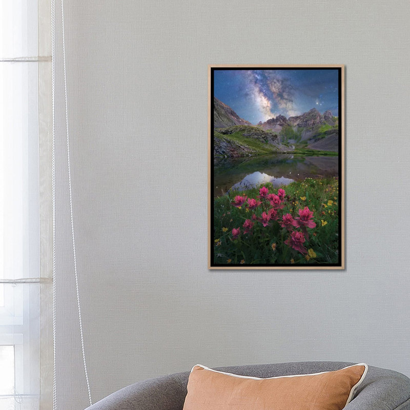 San Juan Mountains Indian Paintbrush Wildflower Milky Way Nightscape 1 Piece Wall Art on Canvas, Natural Wood