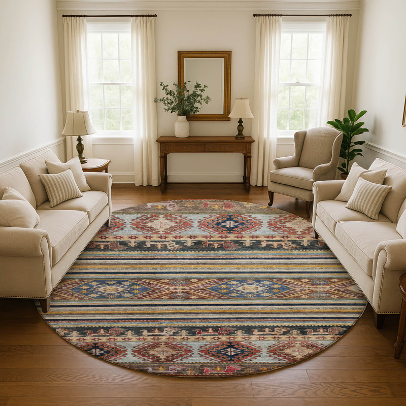 Premium Machine Washable Marasco AMF1626 Global Rug, Round 8'