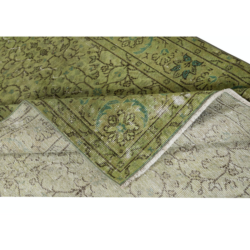 5.2x8.6 Ft Modern Style Floral Patterned Area Rug in Green, Handmade in Turkey