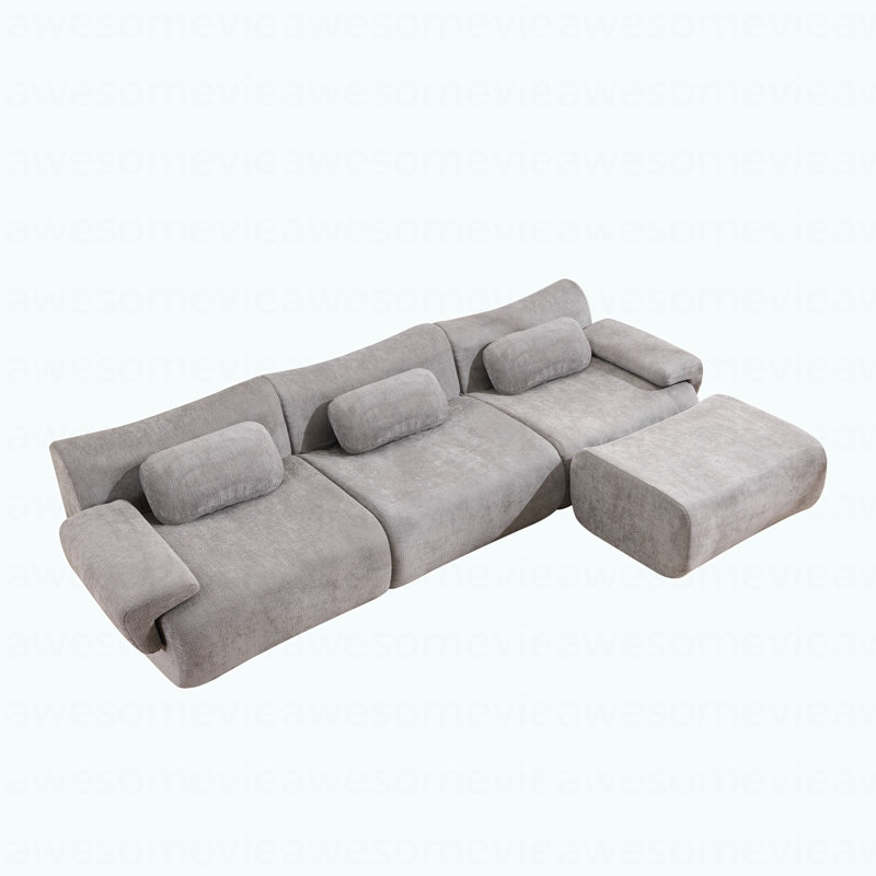 Combinaison modulaire, forme de joint en bambou, fauteuil, très grande compression et assise profonde en chenille 3 + 1 places (avec 3 coussins)