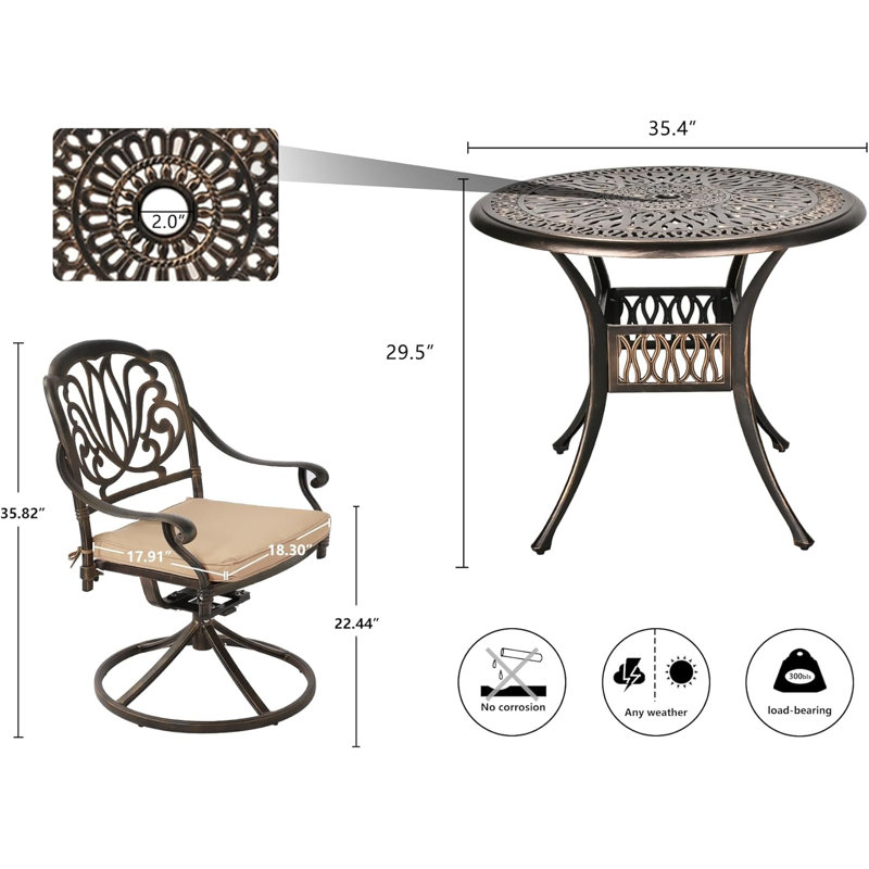 Ensemble repas d'extérieur L 35,4 po Ashritha, Khaki