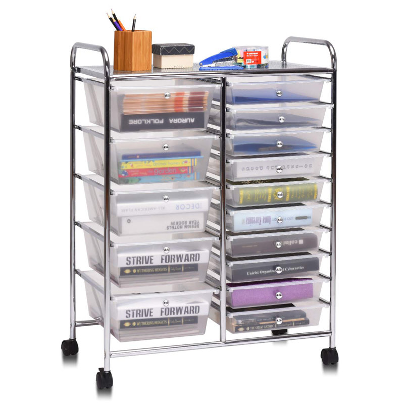 Hallam 15 Drawer Storage Drawer, Chrome, Translucent White