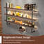 Support à vin mural en bois massif, grande tablette de bar avec éclairage à DEL, tablettes de bar flottantes à 3 niveaux, tablette de bar industrielle en tuyau, pour bar à domicile, salle à manger et cuisine (100 cm / 39,3 po)-484281177