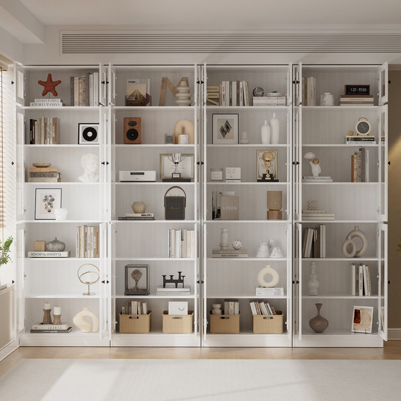 70.9'' H X 94.48'' W Book Cabinet Storage Bookcase Set, White