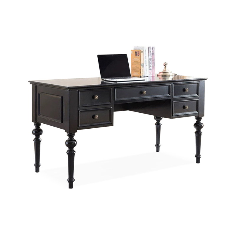 Bureau de direction rectangulaire en bois massif noir avec tiroirs, Noir, 30.31"H*70.87"W*29.92"D