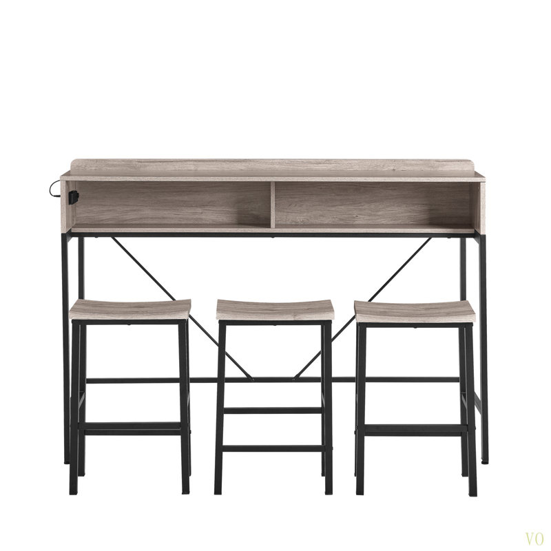 Ensemble de table de bar 59 pouces, table de salle à manger, table de canapé avec prise de courant et lumière DEL, 3 tabourets de selle, table de bar 4 pièces et chaises pour le salon, la salle à manger et la cuisine