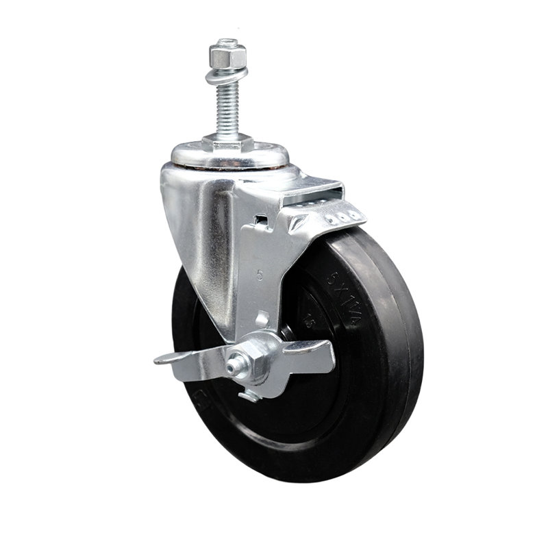 Rubber Wheel Swivel 5/8 Inch Threaded Stem Caster Set with Brake SCC