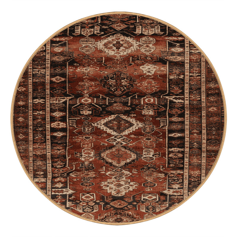 Tapis brun turc lavable à la machine, Rond 8 pi