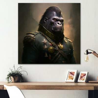Portrait d'un gorille en uniforme militaire - impression sur toile tendue