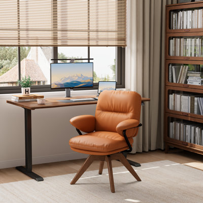 Avenor 26" W Faux Leather Swivel Office Chair with Solid Wood Base