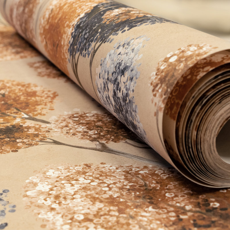 Julie Feels Home Collection Glitter/Shimmer Large Tilia Trees Wallpaper Roll, Rust Peach
