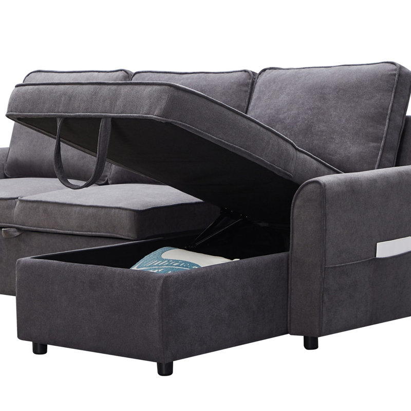 Canapé-lit modulaire moderne en L avec méridienne, Tissu gris
