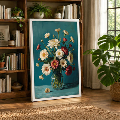 Blooms in Teal Botanical - Wrapped Canvas