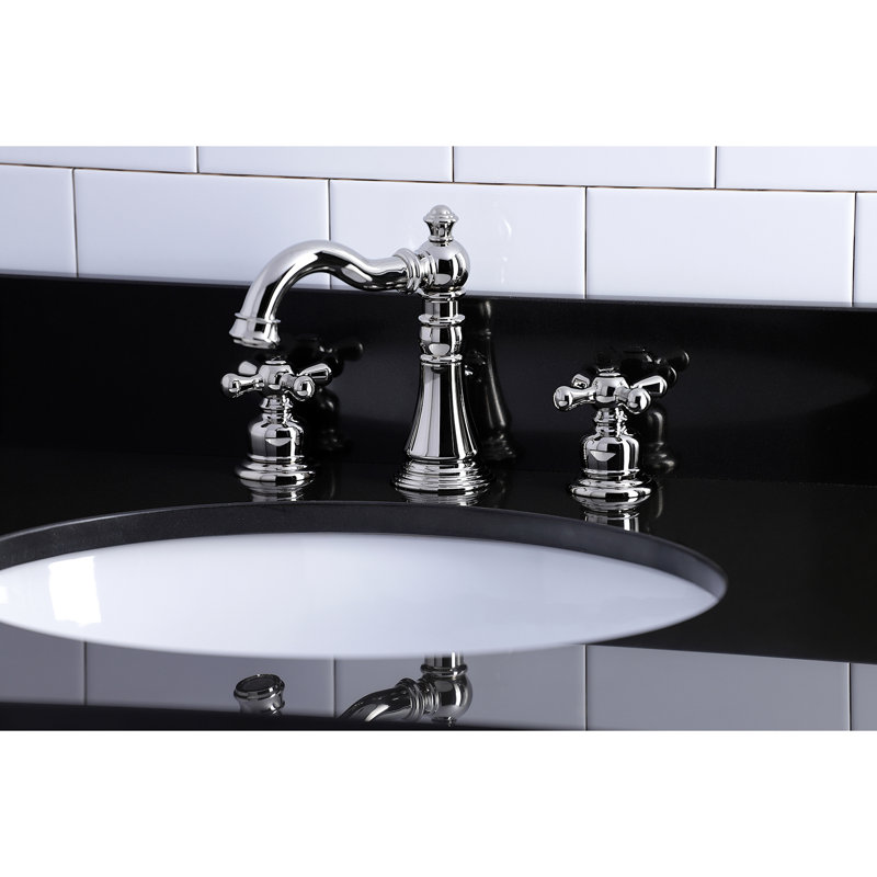 Kingston Brass American Classic Two-Handle 3-Hole Deck Mount Widespread Bathroom Faucet with Pop-Up Drain, Polished Nickel