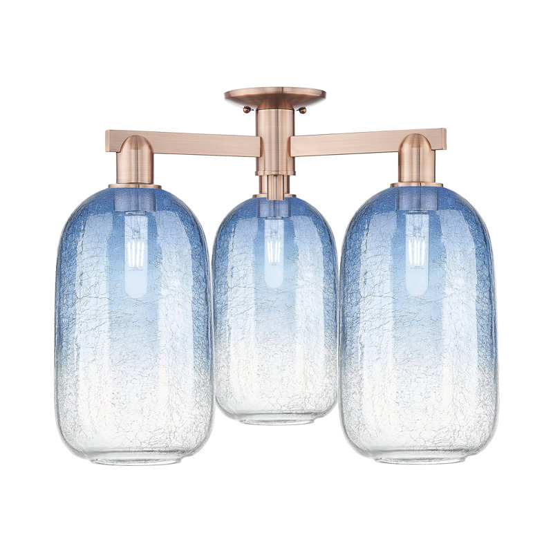 Plafonnier semi-encastré 3 lumières Brookhaven Cloche, Bleu saphir, Laiton antique