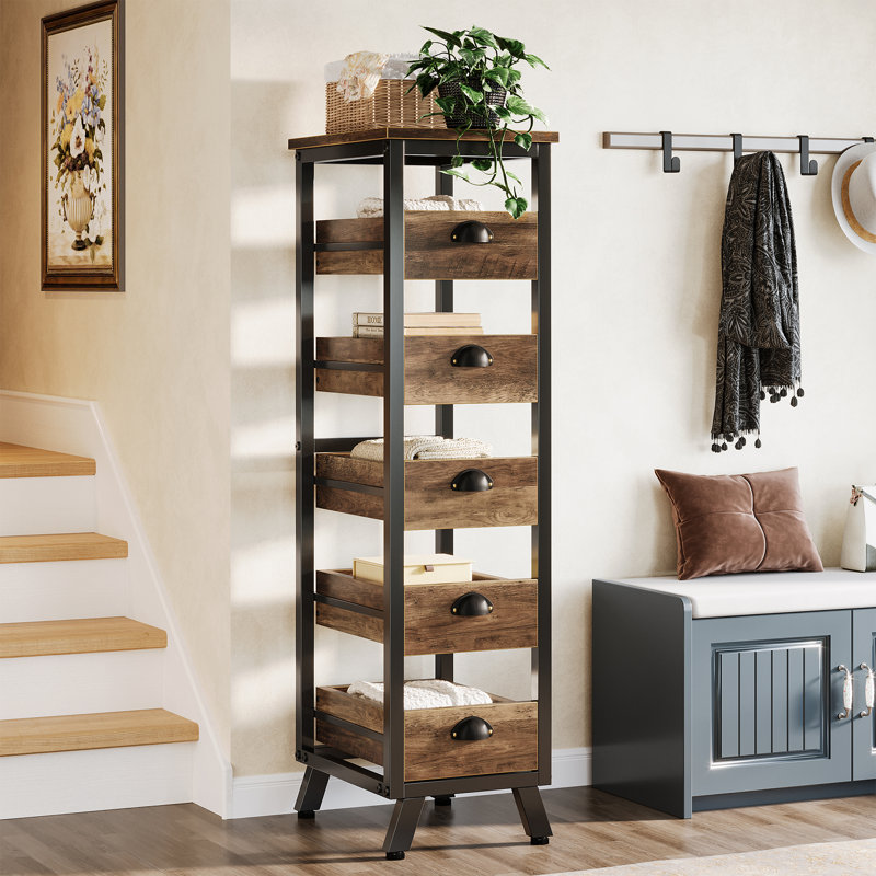 Commode de rangement à 5 tiroirs à tiroirs, Brun rustique