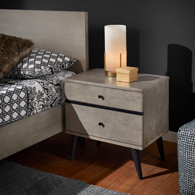 Macedo Mid-Century Modern Black Legs 2-Drawer Nightstand - Gray Finish