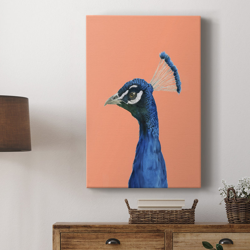 Portrait de paon pêche II - Cavas enveloppés de galerie, H 18 po x l 12 po