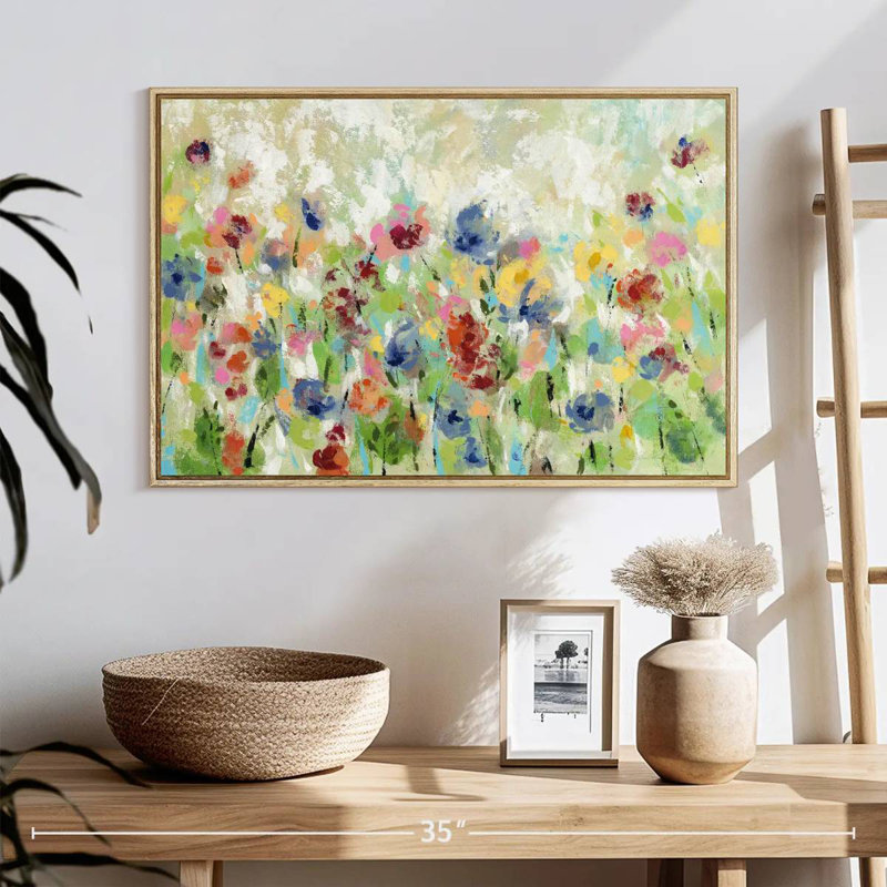 Fleurs de printemps au printemps I, 25 po x 17 po, Cadre flottant en bois naturel
