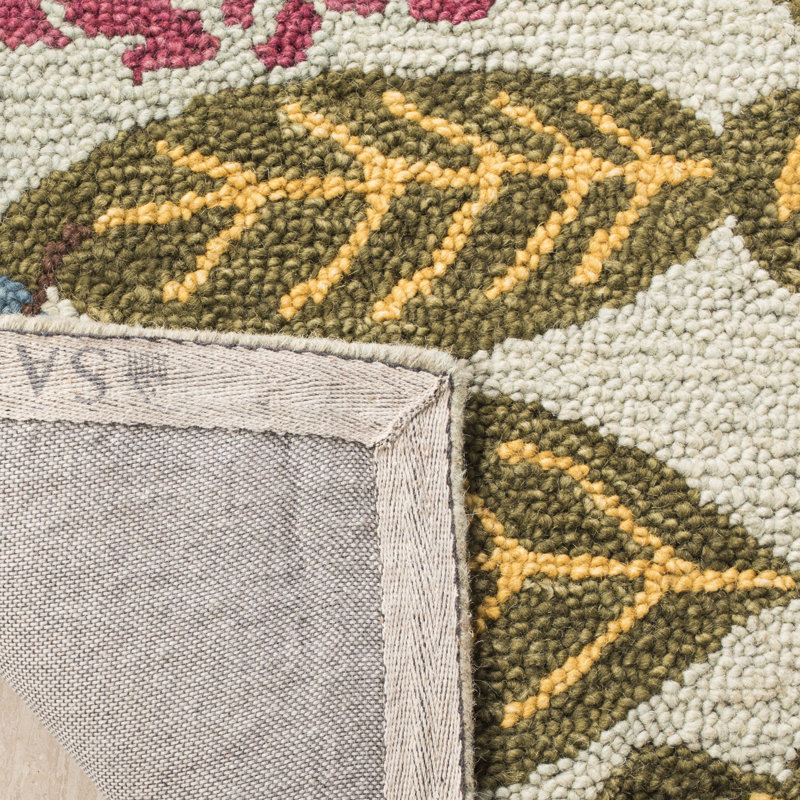 Tapis floral en laine crocheté à la main Emrick, Rond 4 pi