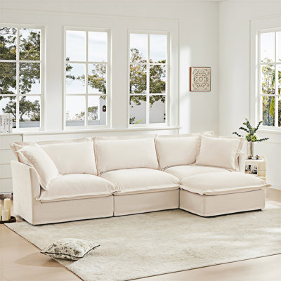 L-Shaped Sectional Sofa Couch With Convertible Ottoman