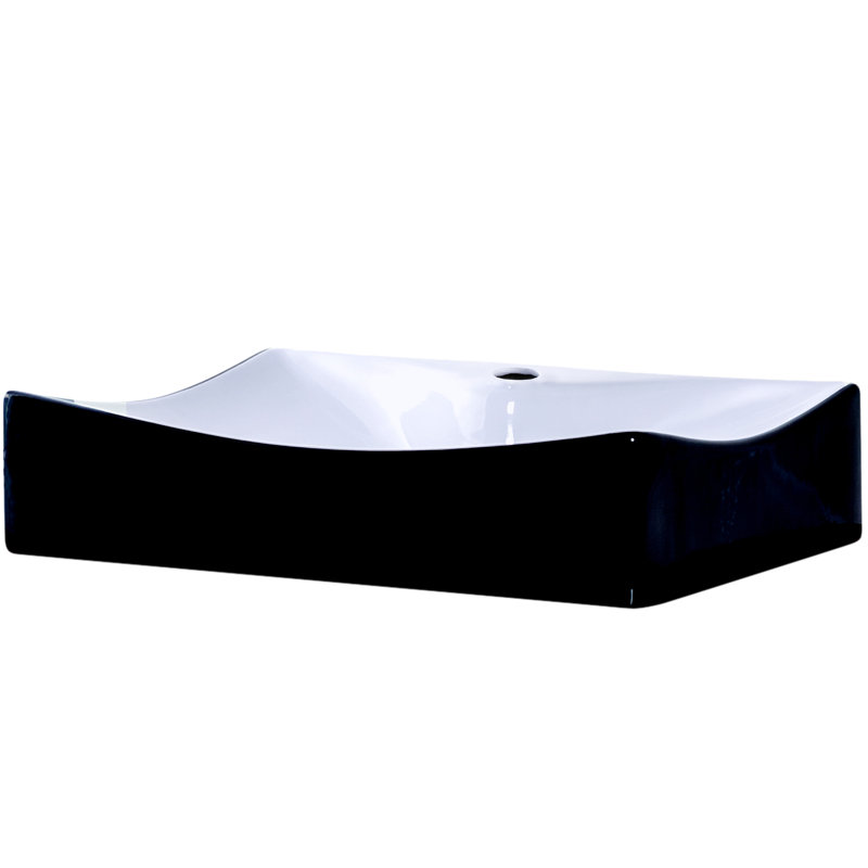 Lavabo de salle de bain vasque rectangulaire noir / blanc, Nickel brossé