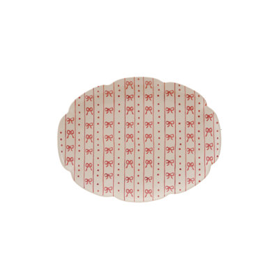 Stoneware Scalloped Platter With Bow Pattern