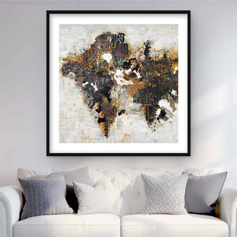 Abstract World Map Typography | Cities Bedroom Framed Print