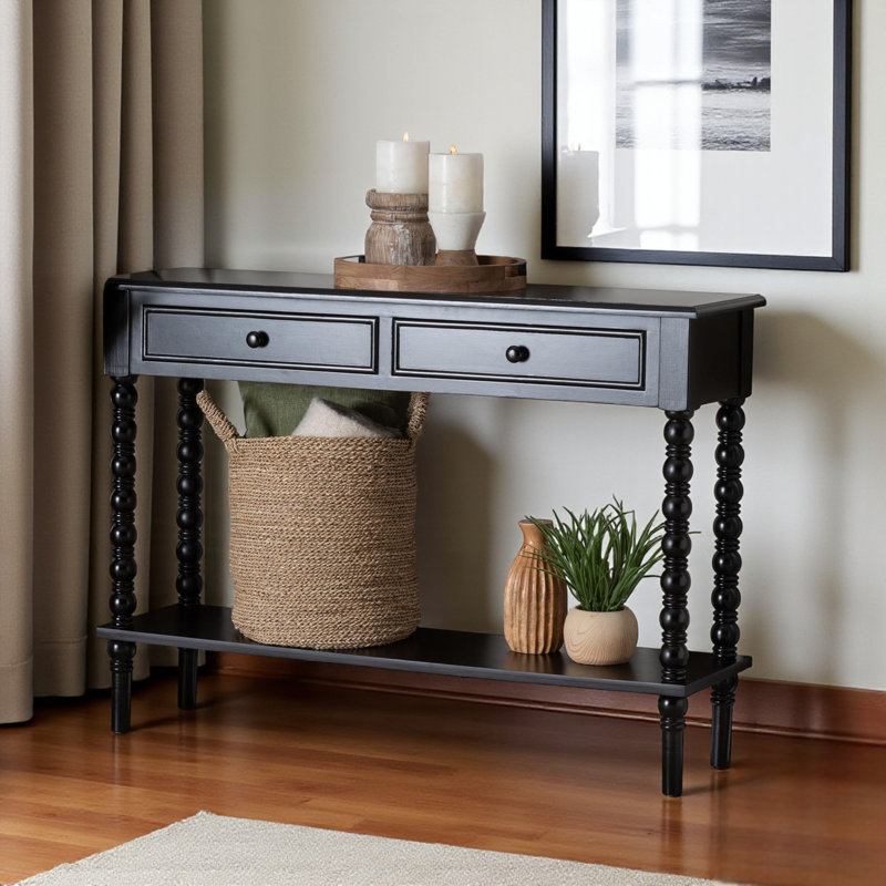 Console à 2 tiroirs Altha au fini noir avec pieds fuseaux, H 32,15 po x l 45,1 po x P 12,81 po, Noir