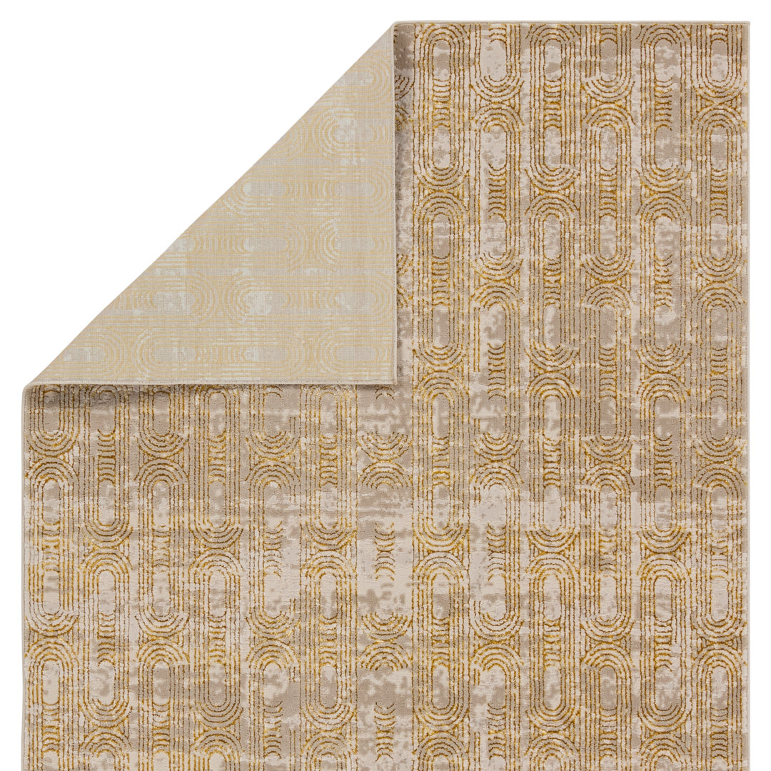 Geometric Machine Woven Polypropylene/Polyester Area Rug in Gold/Taupe George Oliver Rug 