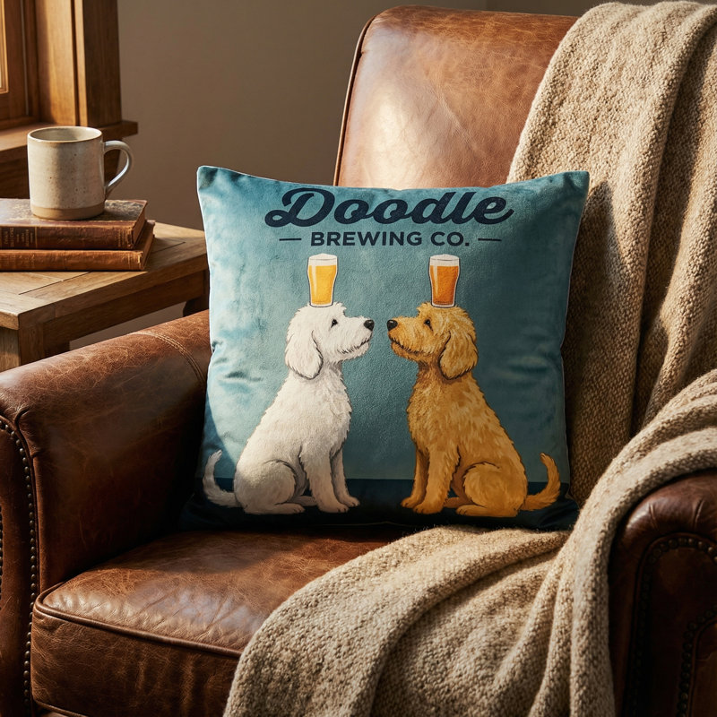  Coussin décoratif en velours «Doodle Beer Double»