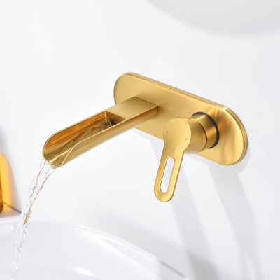 Vivid Fall 1-Handle Wall Mounted Bathroom Faucet With Valve In Brushed Gold