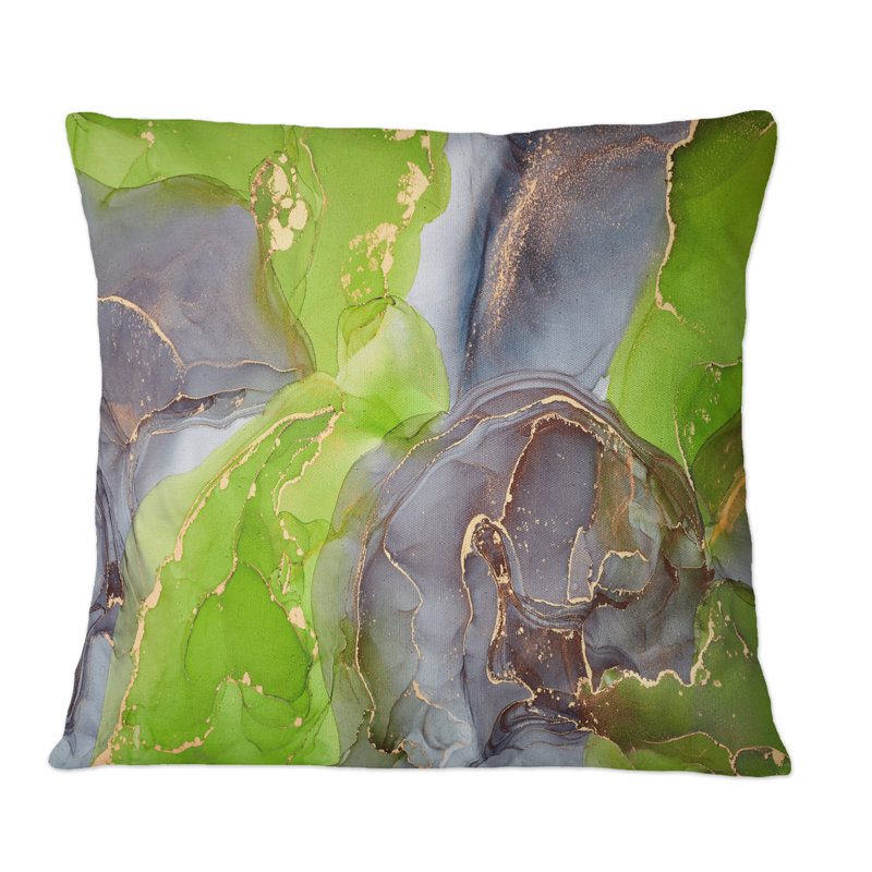 Vert et mauve, luxe, abstrait, art fluide II - coussin décoratif imprimé moderne, 16 po x 16 po