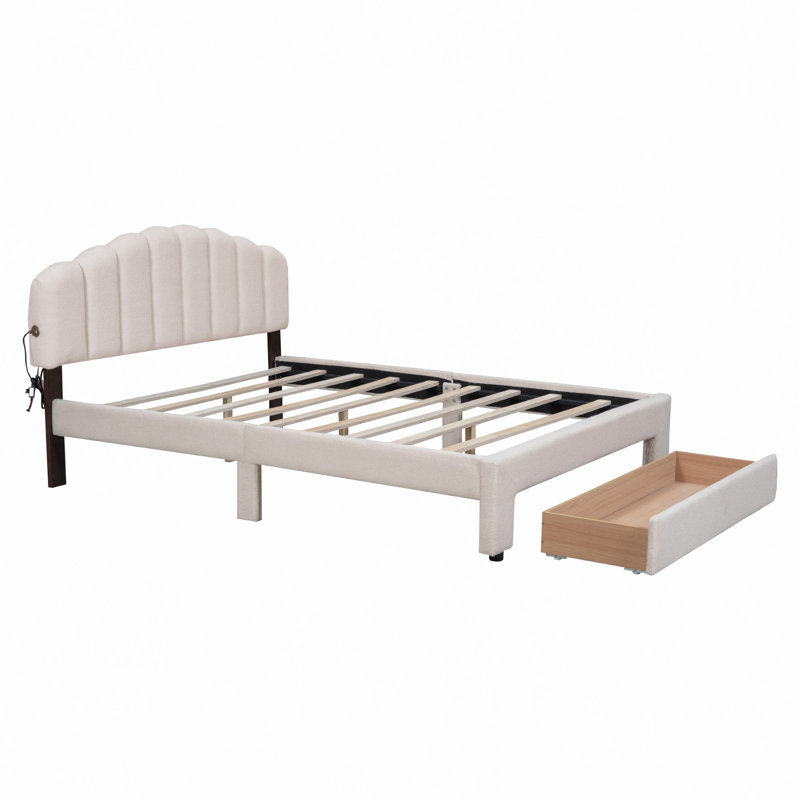 Lit plateforme tapissier avec rangement Spoten, Beige