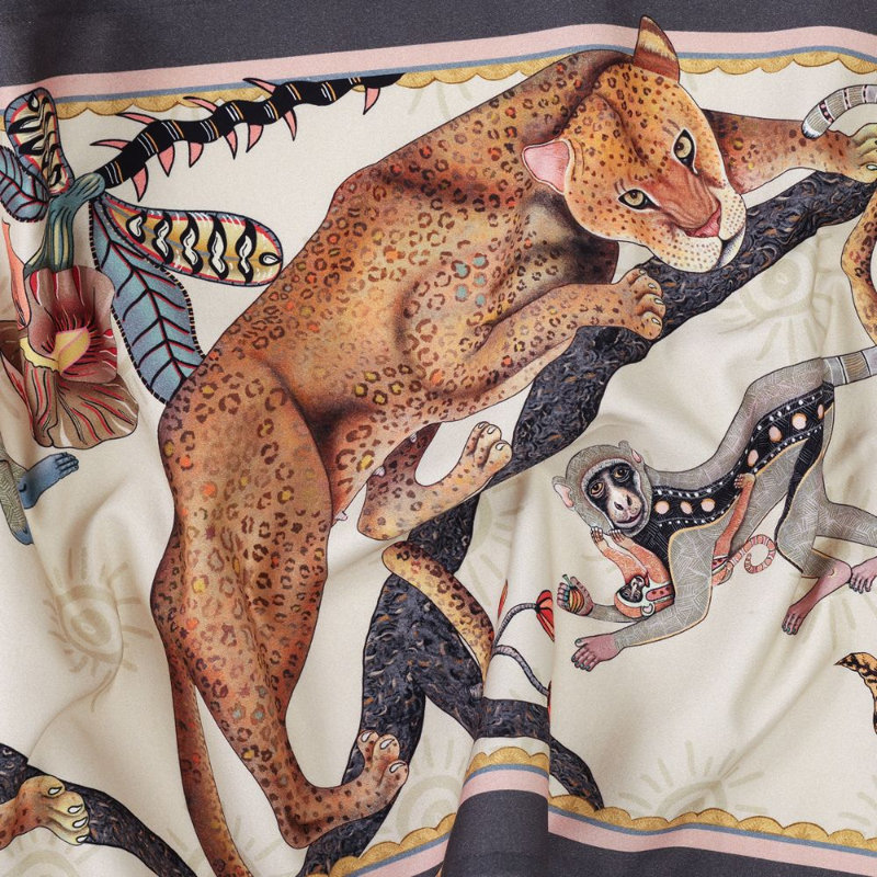Monkey Tales Table Runner - Cotton, 138" L, Stone