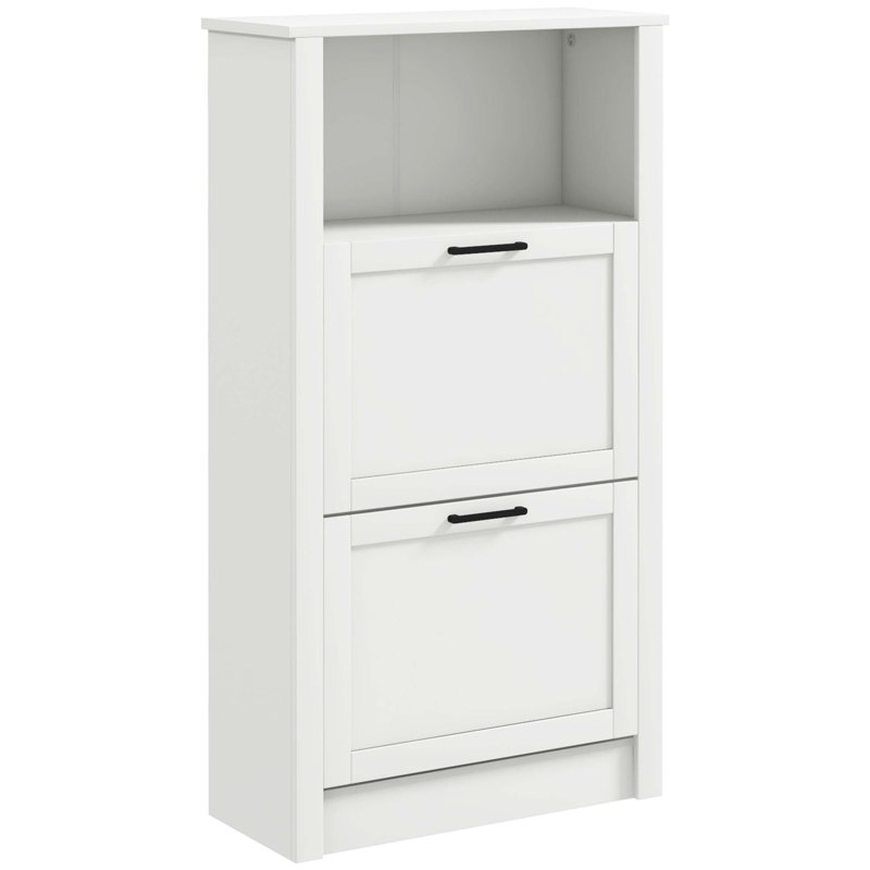 Armoire de rangement pour chaussures avec compartiment ouvert et 2 tiroirs rabattables