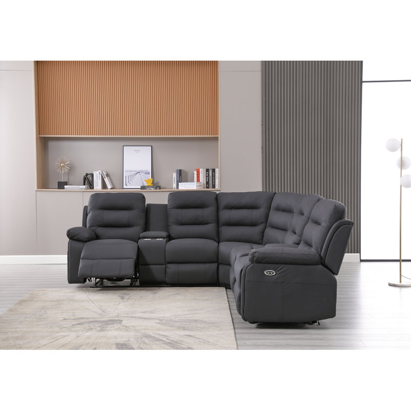 Canapé modulaire inclinable moderne avec porte-gobelets et rangement - Grand, confortable et élégant, Similicuir noir