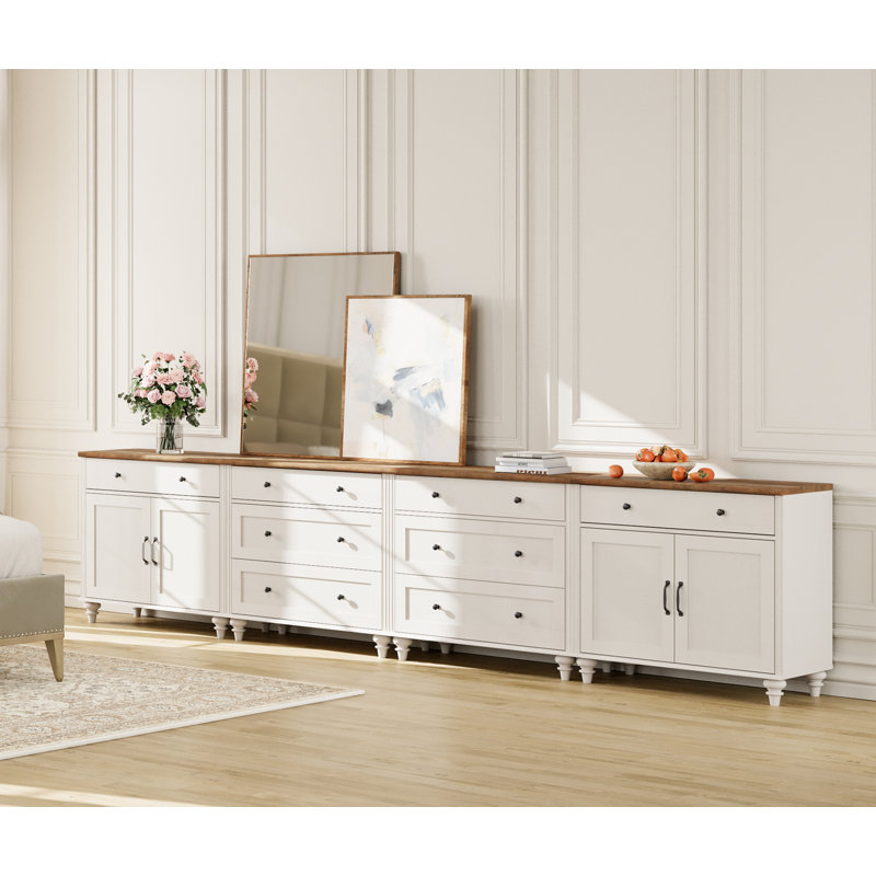 Scarlett Sideboard Cabinet With 8 Drawers And 4 Doors, Vintage Wood Grain Design, Buffet Cabinet With Storage, Coffee Bar For Dinning Room, Kitchen,And Living Room