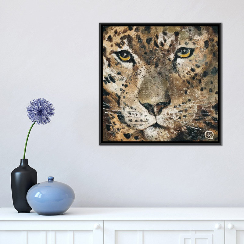 «Leopard», impression sur toile, H 18 po x l 18 po x P 1,5 po, Toile avec cadre noir, Pas de tapis