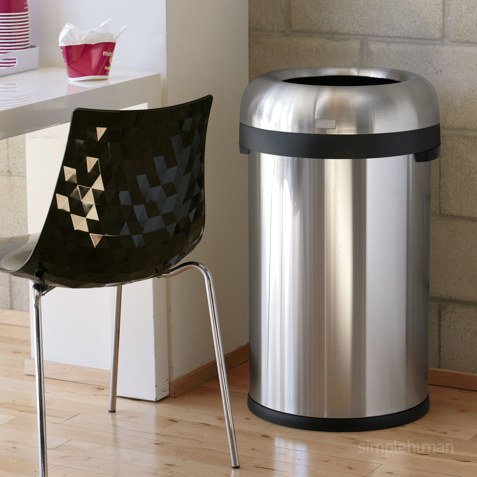 simplehuman 80 Liter / 21 Gallon Bullet Open Trash Can, Commercial Grade, Brushed