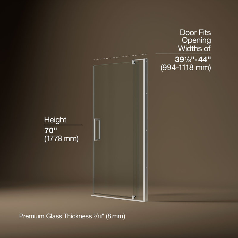 Revel 44'' x 70'' Pivot Shower Door with CleanCoat® Technology, Bright Polished Silver, Crystal Clear