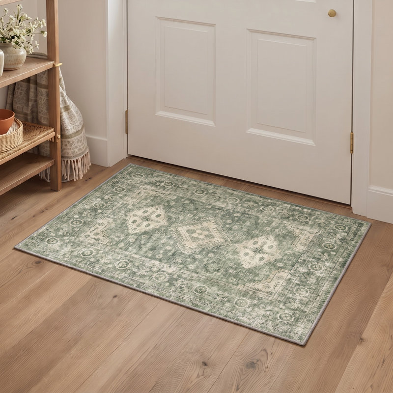Tapis d'intérieur antidérapant Alanny, Vert, Rectangulaire 3 pi x 5 pi